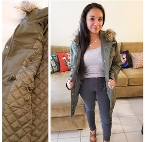 EUC NY&Co. Olive Faux Fur Hooded Parka Jacket